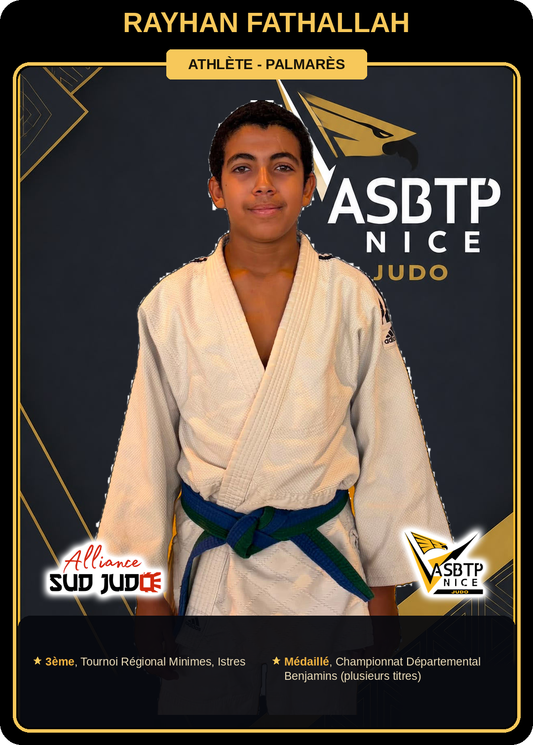 Carte athlète Rayhan Fathallah — palmarès ASBTP / Alliance Sud Judo