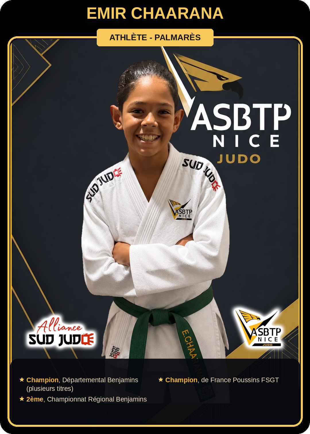Carte athlète Emir Chaarana — palmarès ASBTP / Alliance Sud Judo