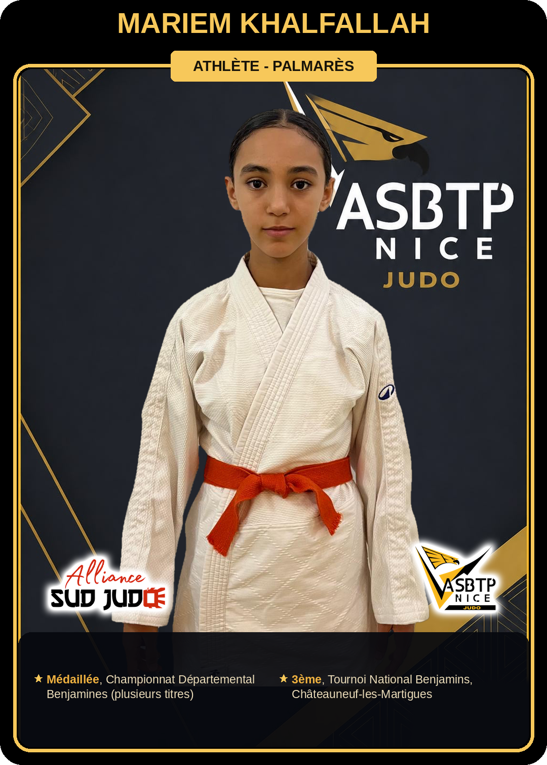 Carte athlète Mariem Khalfallah — palmarès ASBTP / Alliance Sud Judo
