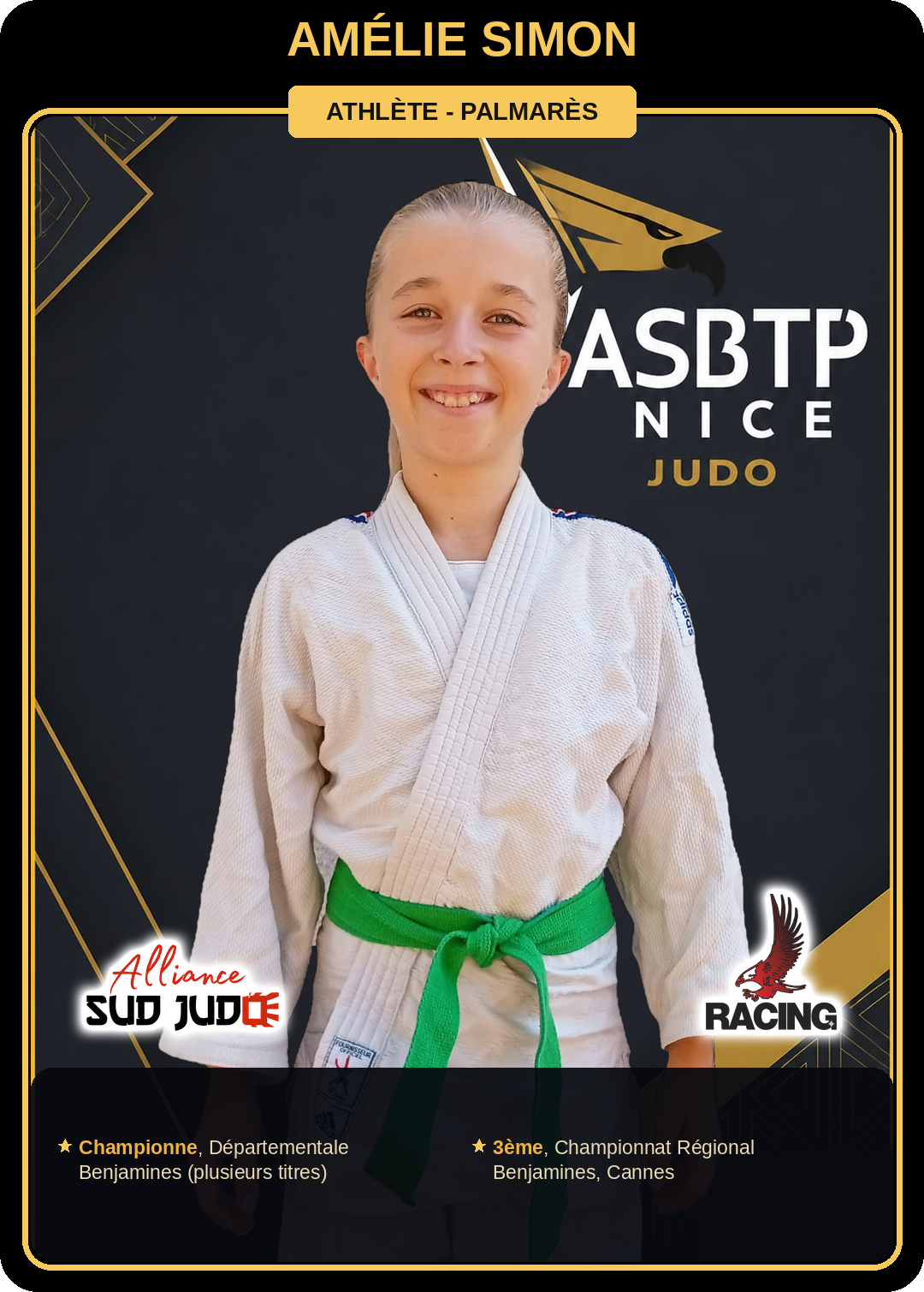 Carte athlète Amélie Simon — palmarès ASBTP / Alliance Sud Judo