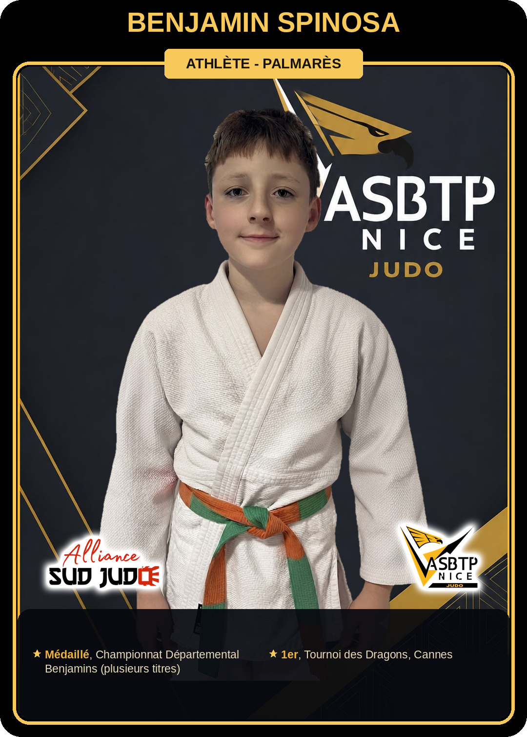 Carte athlète Benjamin Spinosa — palmarès ASBTP / Alliance Sud Judo
