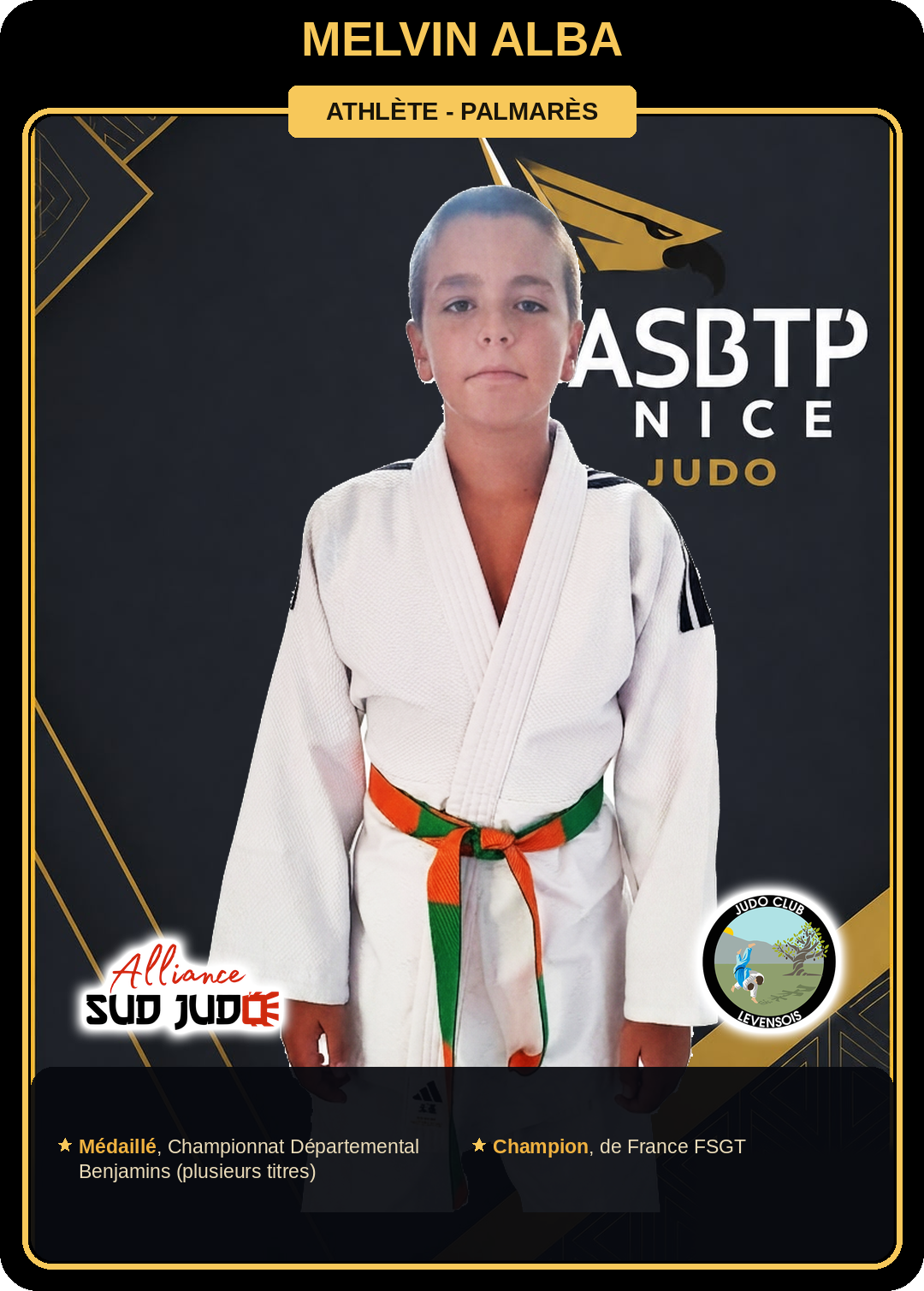 Carte athlète Melvin Alba — palmarès ASBTP / Alliance Sud Judo