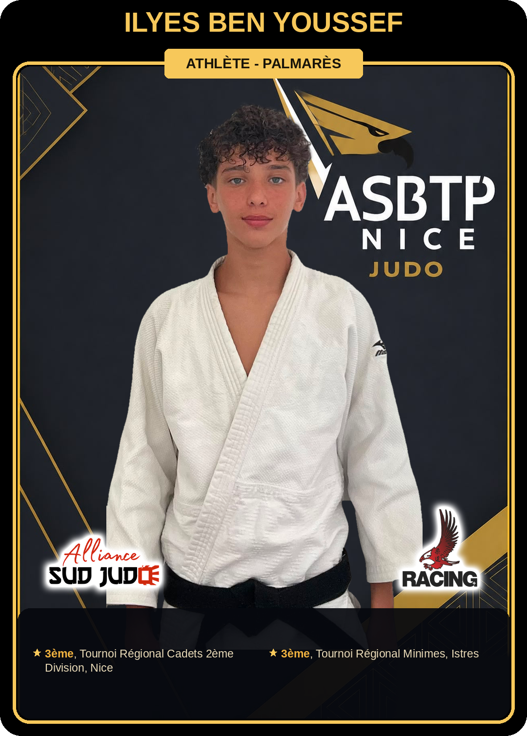 Carte athlète Ilyes Ben Youssef — palmarès ASBTP / Alliance Sud Judo