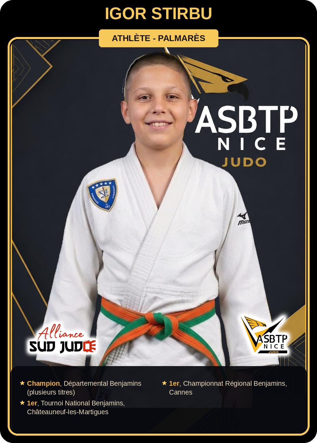 Carte athlète Igor Stirbu — palmarès ASBTP / Alliance Sud Judo