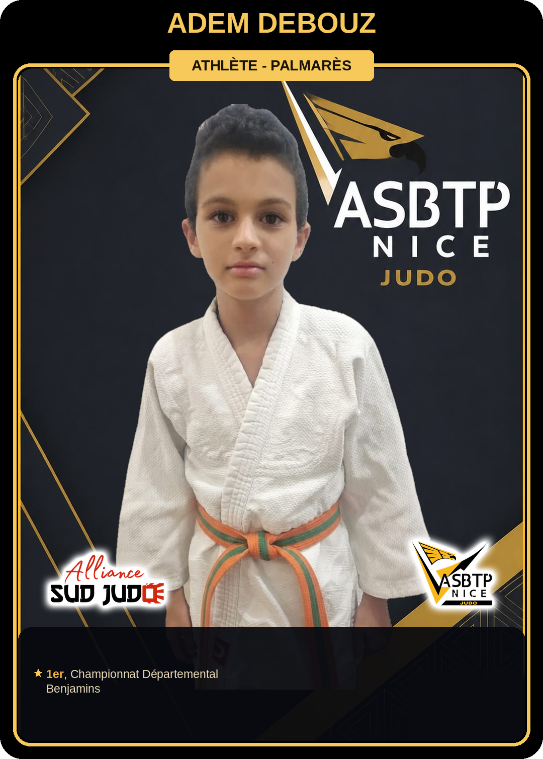 Carte athlète Adem Debouz — palmarès ASBTP / Alliance Sud Judo