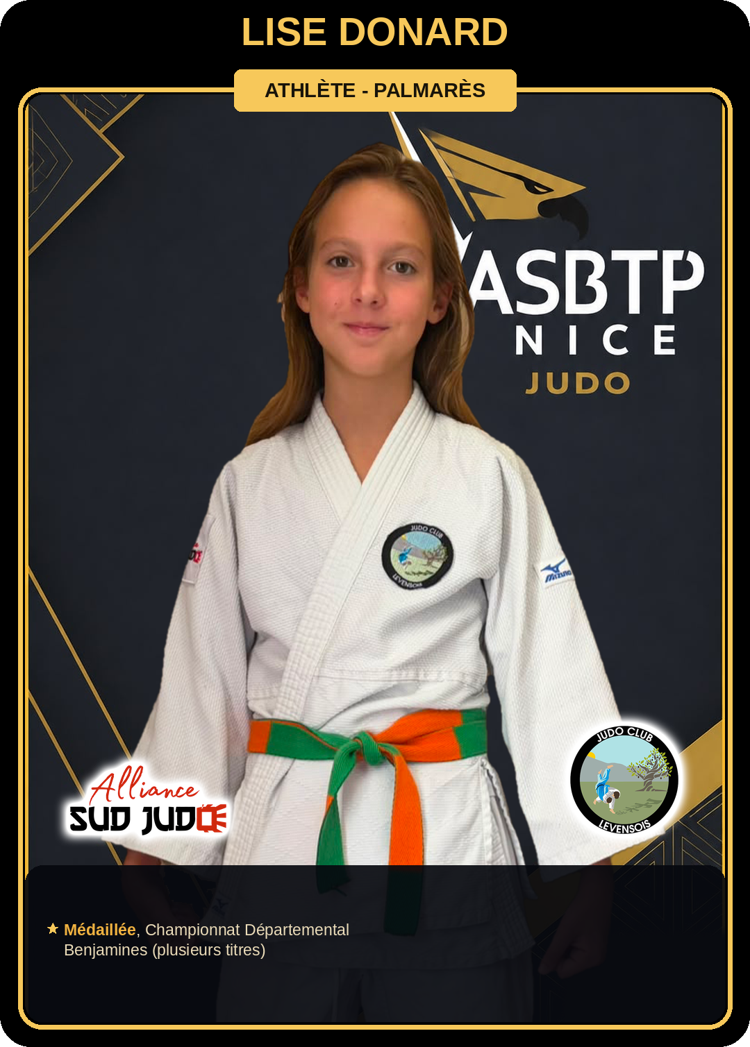 Carte athlète Lise Donard — palmarès ASBTP / Alliance Sud Judo
