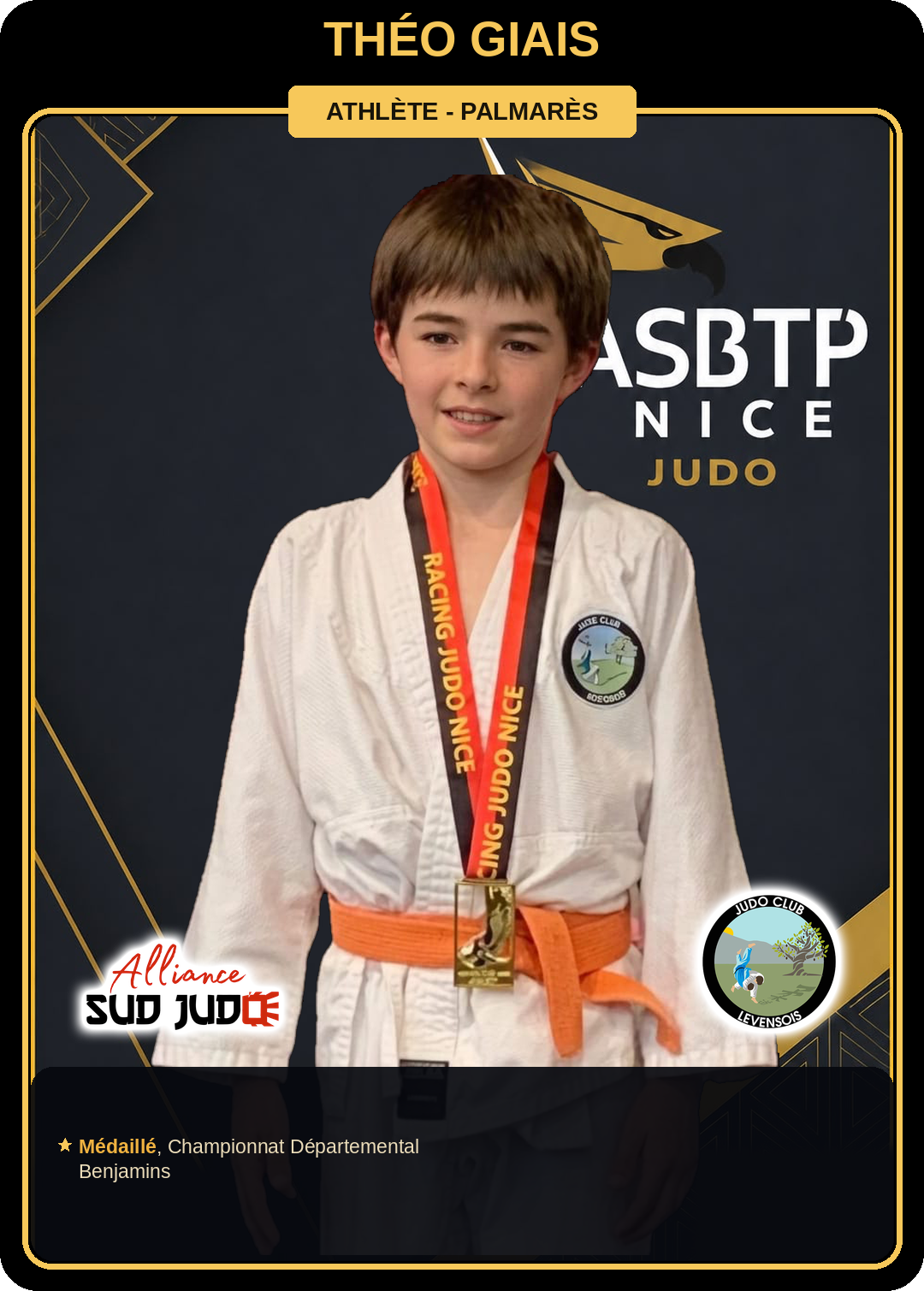 Carte athlète Théo Giais — palmarès ASBTP / Alliance Sud Judo