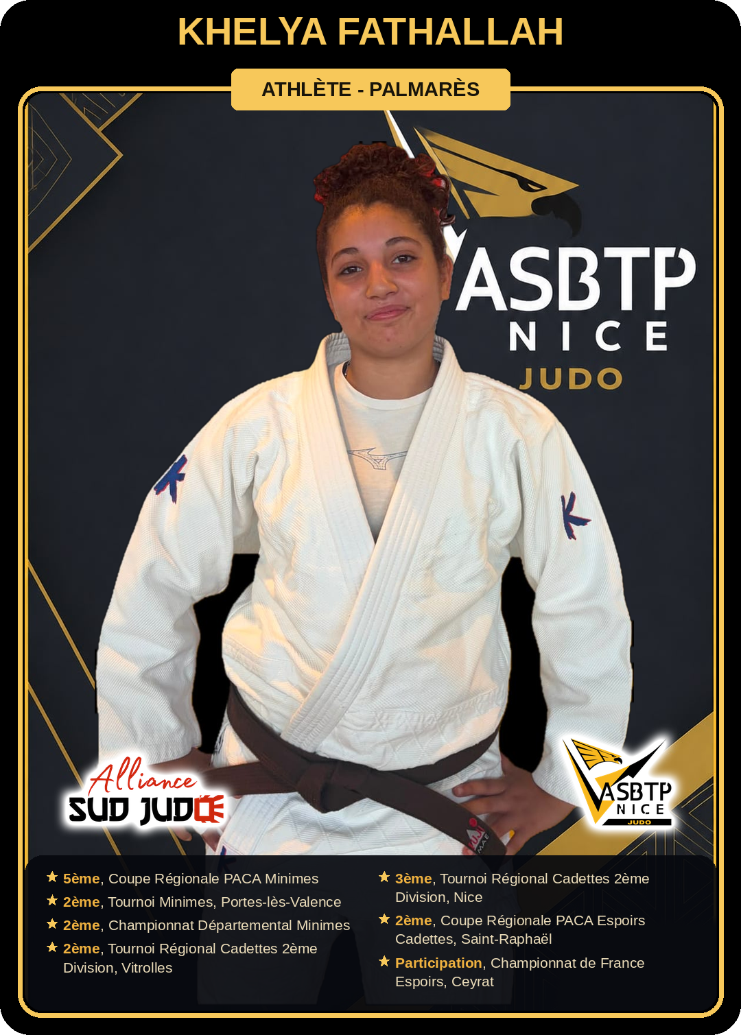 Carte athlète Khelya Fathallah — palmarès ASBTP / Alliance Sud Judo