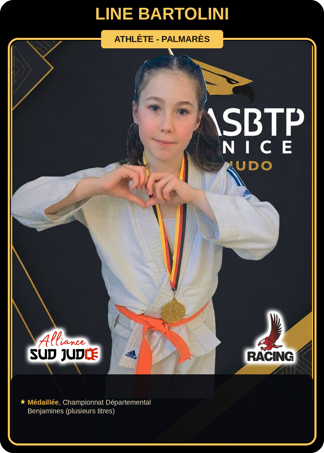 Carte athlète Line Bartolini — palmarès ASBTP / Alliance Sud Judo