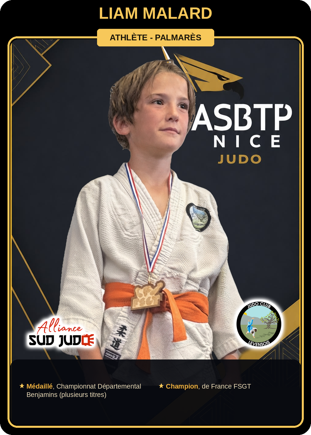 Carte athlète Liam Malard — palmarès ASBTP / Alliance Sud Judo