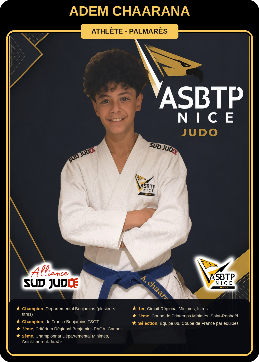 Carte athlète Adem Chaarana — palmarès ASBTP / Alliance Sud Judo