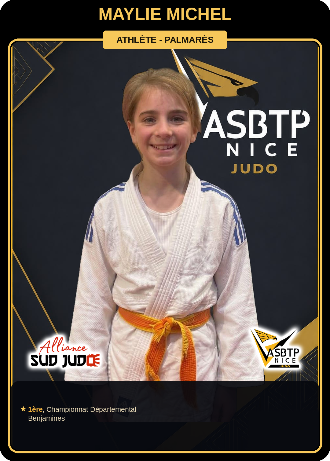 Carte athlète Maylie Michel — palmarès ASBTP / Alliance Sud Judo