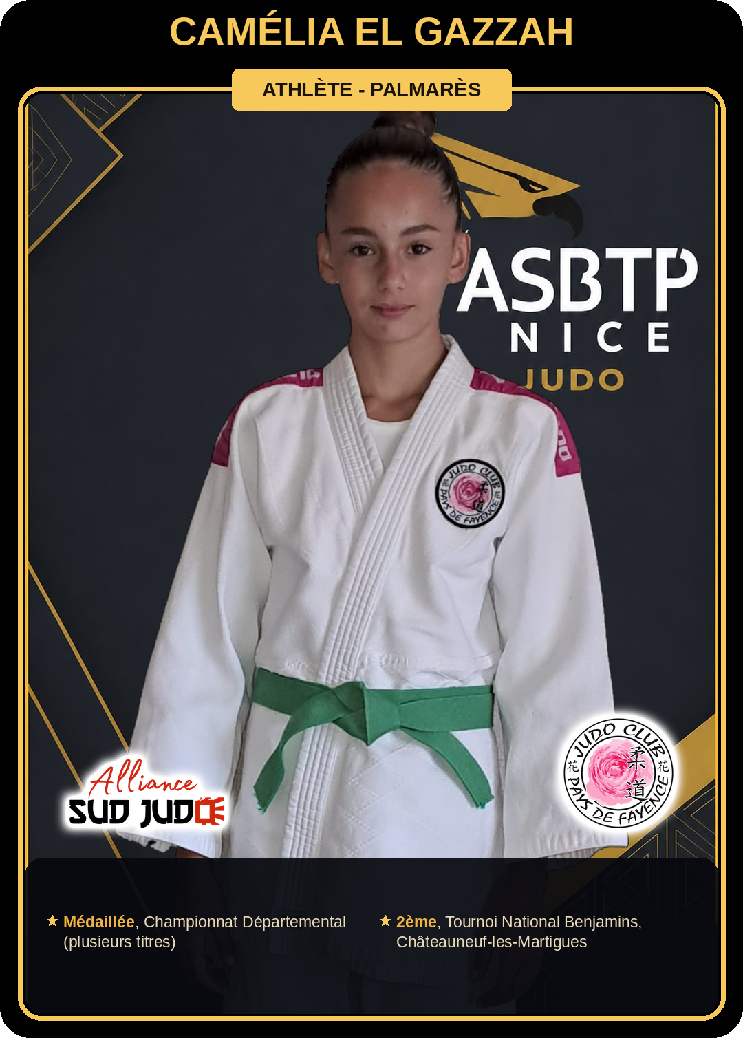 Carte athlète Camélia El Gazzah — palmarès ASBTP / Alliance Sud Judo