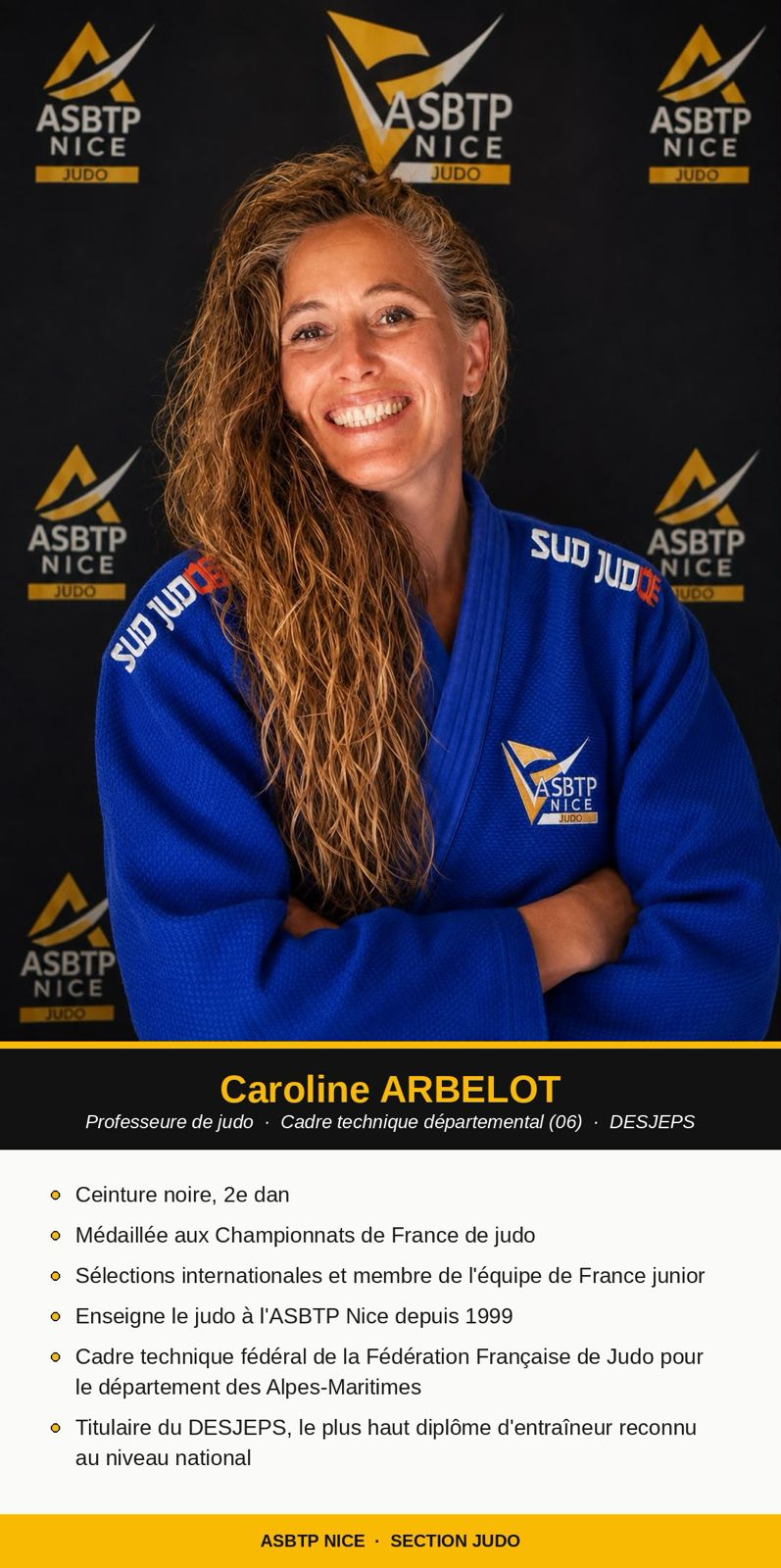 Caroline ARBELOT — Professeure de judo à l'ASBTP Nice Judo