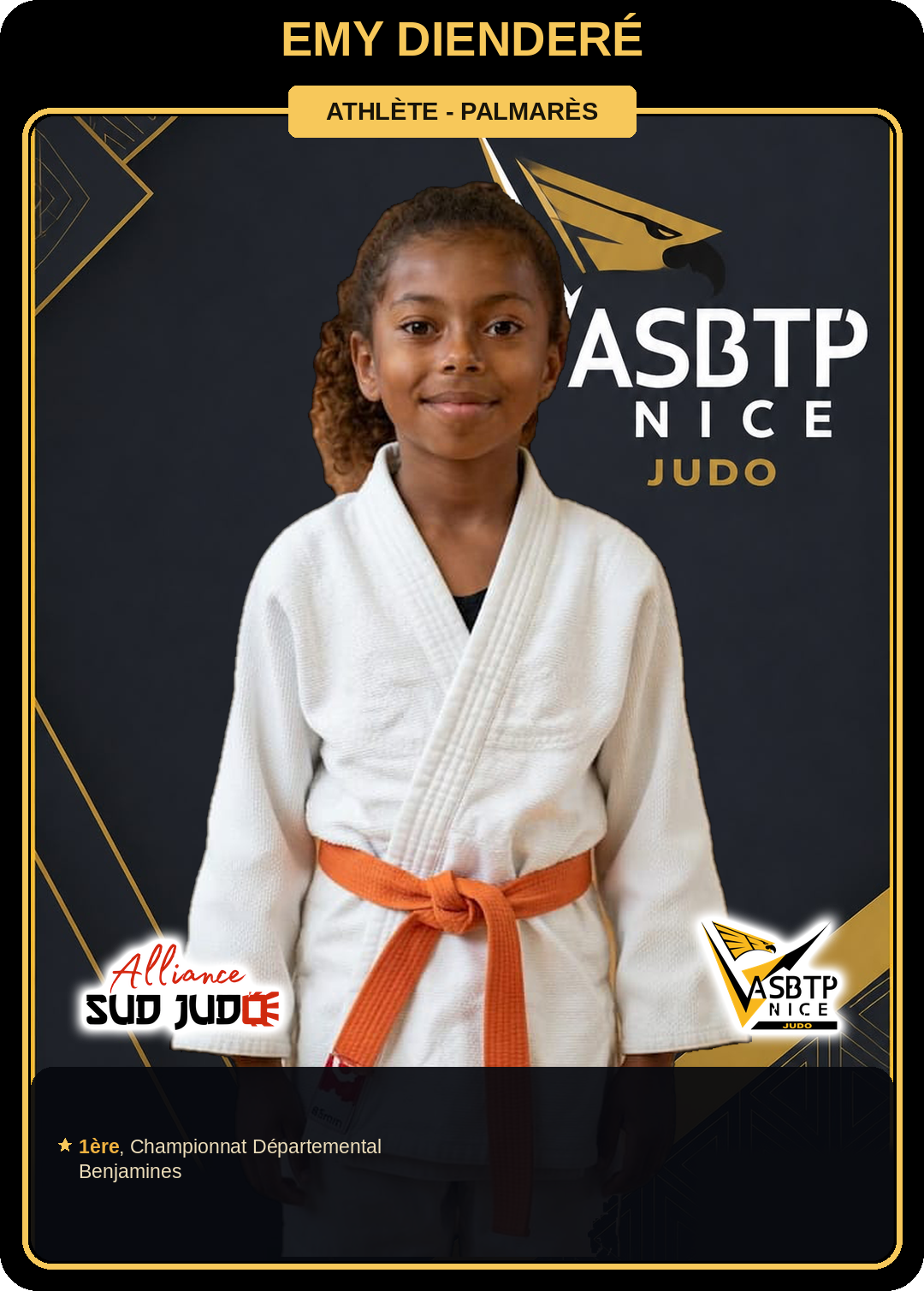 Carte athlète Emy Dienderé — palmarès ASBTP / Alliance Sud Judo