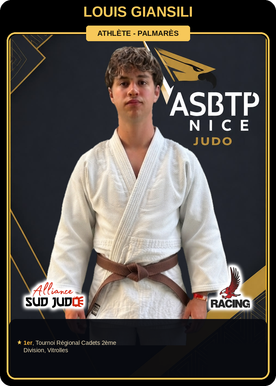 Carte athlète Louis Giansili — palmarès ASBTP / Alliance Sud Judo