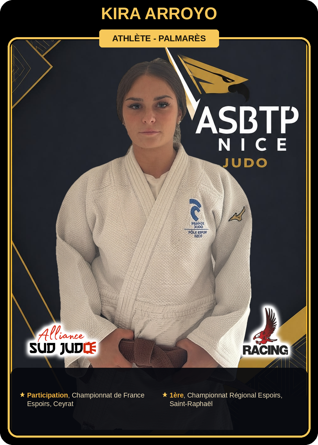 Carte athlète Kira Arroyo — palmarès ASBTP / Alliance Sud Judo